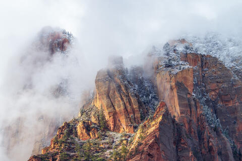 Winter conditions in Zion National Park provide a magical setting near the Court of the Patriarchs.